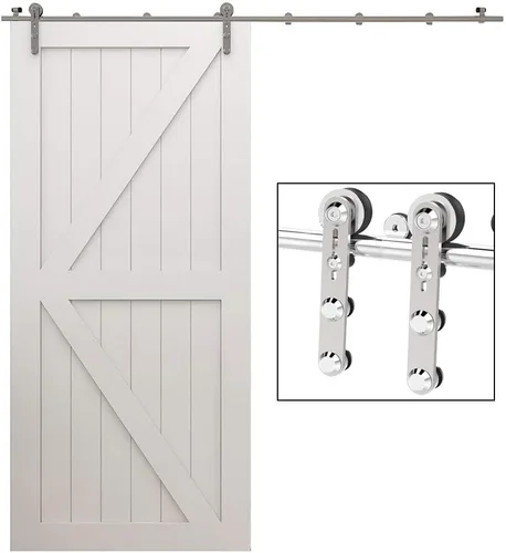Miniatura 35 de TSMST Kit de herrajes para puerta corrediza de granero de 6.6 pies, riel de puerta de granero resistente de acero inoxidable para montaje superior