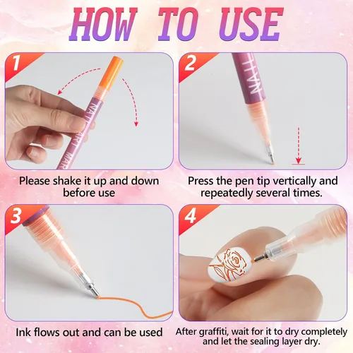 Miniatura 7 de Juego de 12 rotuladores para arte de uñas, rotuladores de esmalte de uñas de secado rápido 3D de 0.5MM, 2025 marcadores de arte de uñas DIY