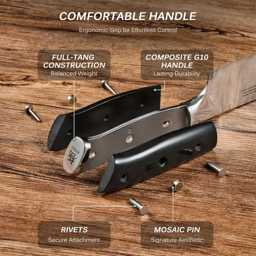 Miniatura 5 de Cuchillo de chef KYOKU - 8" - Cuchillo de cocina estilo japonés de la serie Shogun, hoja de Damasco martillada con núcleo de acero VG10 - con funda