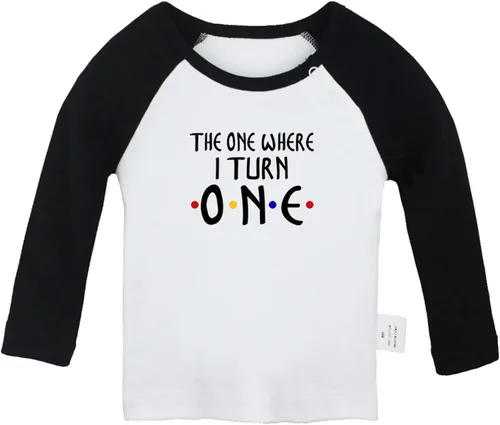 The one Where I Turn ONE Funny T Shirt, Infant Baby T-Shirts, Newborn Long Sleeve Tops, Toddler Kids Graphic Tee Shirts