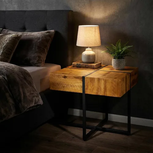 Miniatura 5 de Cortesi Home Landon - Mesa auxiliar de madera maciza con marco de metal negro