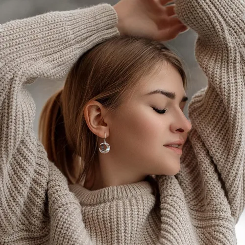 Miniatura 15 de Aretes colgantes de plata de ley con diseño de árbol de la vida, flor, abeja, animales, gato, colibrí, piedra lunar, turquesa, aretes con cierre
