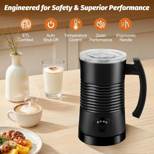 Miniatura 6 de Espumador de leche y vaporizador, espumador de leche eléctrico 4 en 1, máquina de espuma fría y caliente, capacidad de 11.8 onzas, calentamiento