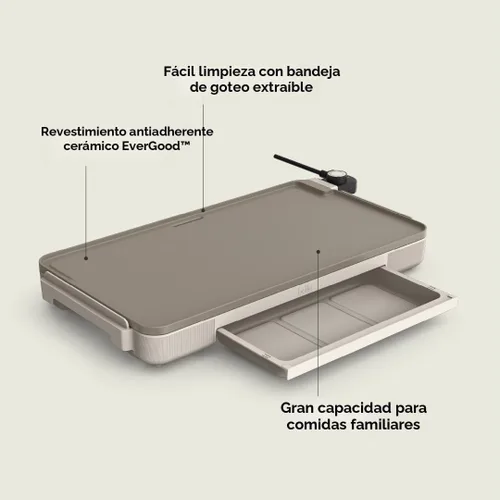 Miniatura 3 de bella Plancha eléctrica de 12 x 22 pulgadas con bandeja de calentamiento, revestimiento antiadherente de cerámica EverGood™ y sonda de temperatura