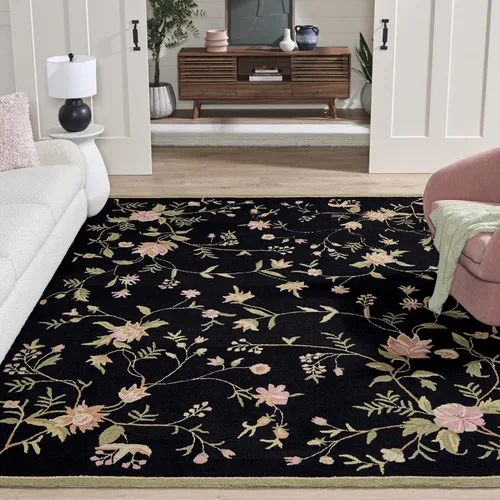 Miniatura 21 de SAFAVIEH Chelsea Collection - Alfombra decorativa de 1 pies 8 pulgadas x 2 pies 6 pulgadas, color negro, lana de campo francesa enganchada a mano