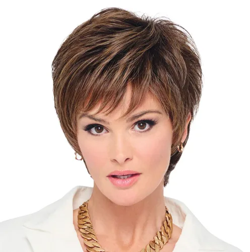 Raquel Welch - Peluca corta Bob atada a mano feroz y enfocada por Hairuwear, gorra de tamaño medio, castaño iluminado por el sol RL10/12