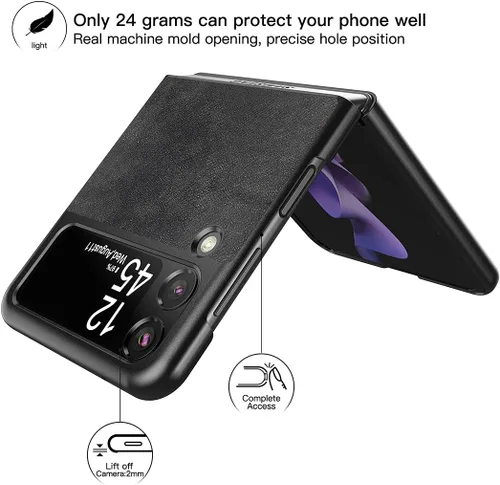 Miniatura 2 de Foluu Funda para Samsung Galaxy Z Flip 3 5G, Galaxy Z Flip 3 5G, piel sintética + carcasa de policarbonato duro ultra fina y duradera funda