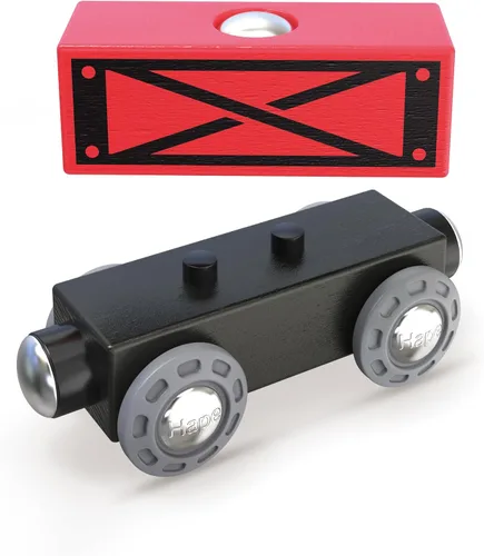 Miniatura 5 de Hape Steam-Era Tren de carga Juguete clásico de locomotora para niños negro y rojo con vagones de carga descargables