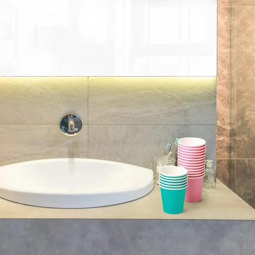 Miniatura 6 de Sawysine 300 tazas desechables de papel pastel de 5 onzas, tazas de enjuague bucal de colores, mini taza gruesa y resistente a fugas para agua