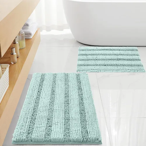 Miniatura 24 de FLOLEOPA Juego de 2 tapetes de baño de felpilla gruesa y peluda, antideslizantes, parte inferior de goma termofusible para baño, alfombras de baño