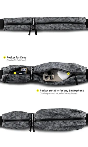 Miniatura 2 de Cinturón de correr Fitgriff® para hombres y mujeres - Bolso de jogging seguro para teléfono, llaves y elementos esenciales - Para todos los Gris 2