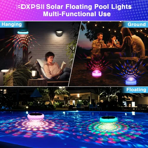 Miniatura 7 de Luces solares para piscina (1 unidad), 2600 mAh USB recargables luces flotantes flotantes de 6.7 pulgadas IP68 impermeable con control remoto, RGB