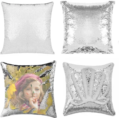 Miniatura 12 de Paquete de 2 fundas de almohada de lentejuelas sublimadas de 16 x 16 pulgadas, fundas de almohada reversibles con purpurina para regalos