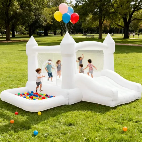 Miniatura 7 de Casa inflable de rebote fácil de instalar con tobogán acuático para niños, incluye soplador de aire, tela Oxford duradera, gorila para interiores