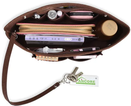 Miniatura 4 de VANCORE Organizador de fieltro para bolso, organizador de bolso estrecho, bolsa de viaje para cosméticos, para mujeres, café, grande