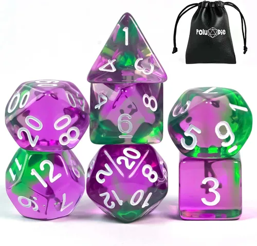 Miniatura 46 de Juego de dados DND de 7 dados poliédricos con una bolsa de dados de cuero, juego de dados D&D para juegos de mesa RPG (negro)