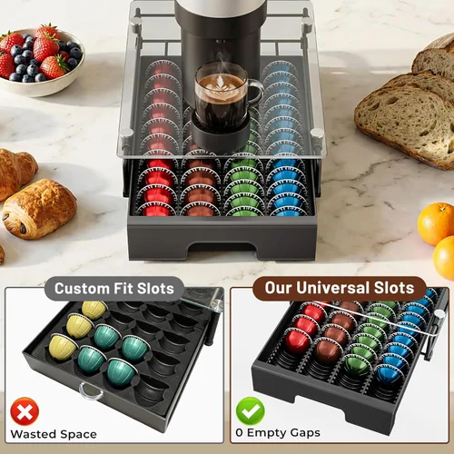 Miniatura 7 de EVERIE Organizador de Cristal Templado Soporte para Cajón Compatible con Cápsulas Nespresso Vertuo, Compatible con 40 Pods Vertuoline Grandes o 52