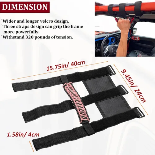 Miniatura 2 de para Accesorios de Jeep Wrangler Manija de Agarre de Barra Enrollable para Compatible con Jeep Wrangler YJ TJ JK JKU JL JLU 1955-2023 Gladiator JT