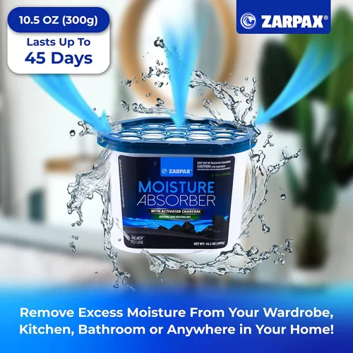 Miniatura 2 de ZARPAX Carbón activado absorbente de humedad, 10.5 onzas, elimina la humedad, la humedad y los olores, absorbe olores, trampa de humedad para baño