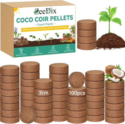 Miniatura 13 de ZeeDix 50 pellets de fibra de coco orgánica de 1.181 in para iniciadores de semillas, tierra de coco comprimida para plantar, suelo de jardín