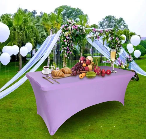 Miniatura 3 de 2 manteles de 6 pies, mantel de elastano color morado claro, mantel rectangular elástico ajustable de 6 pies, protector de mesa lavable de 6 pies
