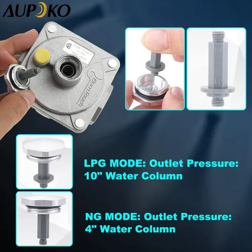 Miniatura 4 de Regulador de parrilla de gas natural Aupoko 1/2"-14NPT Reguladores de gas LP, presión de entrada: 1/2" PSIG, presión de salida LPG 5" W.C