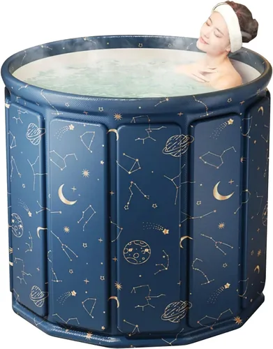 Bañera portátil plegable y fría, gran bañera portátil y fría para el hogar, al aire libre, gimnasios, bañera plegable para ducha (77 galones) (juego
