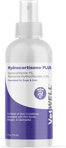 VetWELL Spray de hidrocortisona para perros y gatos – Alivio de picazón en la piel de puntos calientes, picaduras, rasguños, piel irritada y