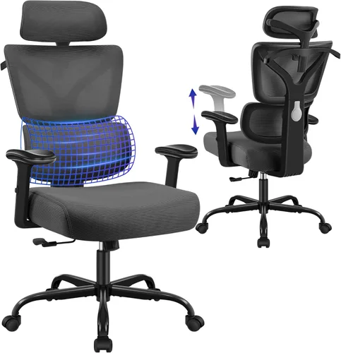 Miniatura 11 de Silla de oficina ergonómica, silla de computadora de malla con respaldo alto con cómodo soporte lumbar adaptativo, colgador de abrigo integrado