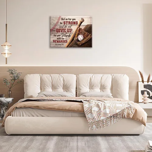Miniatura 5 de Arte de pared cristiano de béisbol para decoración de habitación de niños, pintura de lona con escritura deportiva, impresiones de citas Crónicas