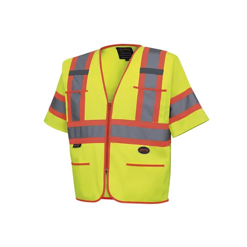 Pioneer Chaleco de seguridad con mangas de punto de alta visibilidad, cinta reflectante, 4 bolsillos, amarillo/verde, unisex, L, V1023560U-L, L