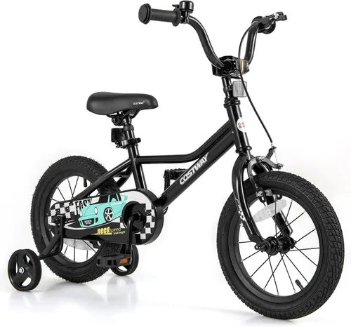 Miniatura 12 de COSTWAY Bicicleta para niños de 12/14/16/18 pulgadas, bicicleta de entrenamiento para niños y niñas con ruedas de entrenamiento extraíbles, Azul