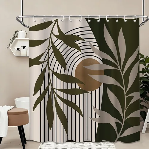Miniatura 40 de Cortina de ducha bohemia en negro y gris, cortinas de ducha modernas de mediados de siglo negro y gris para baño, juego de tela impermeable