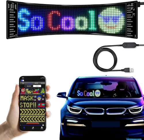 Miniatura 11 de Letreros LED para Coche, Control Programable por Aplicación Bluetooth, Editor de Texto DIY, Patrones, Animaciones para Coche, Sala