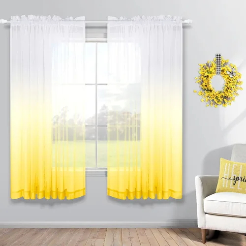 Miniatura 19 de KOUFALL Cortinas de ventana de baño para ducha, juego de 2 paneles de cortinas cortas transparentes en blanco y negro para cocina, dormitorio