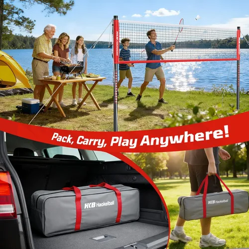Miniatura 7 de Haokelball Outdoor Badminton Net Set with Anti-Sag Winch System - 20ft Badminton Net, 4 Rackets, 4 Shuttlecocks & Carry Bag, Badminton Set for