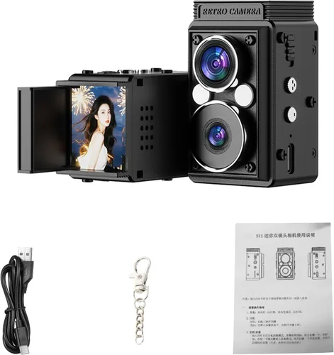 Miniatura 9 de Andoer Cámara digital S11 Retro, cámara CCD de doble lente, estilo TLR portátil, retro, apuntar y disparar, compacto, pequeño con 6 filtros