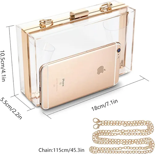 Miniatura 2 de WJCD - Bolso de mano de acrílico transparente para mujer, bolso de hombro con correa de cadena de dorada desmontable