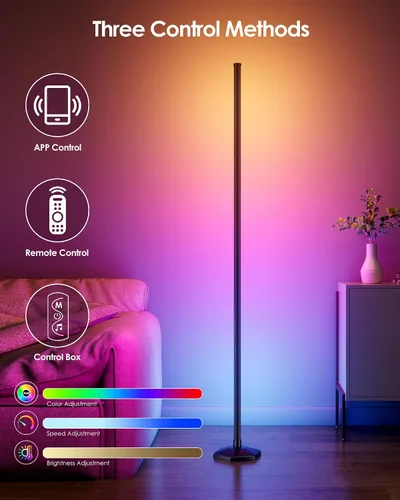 Miniatura 9 de Lámpara de pie de esquina, luz RGB de 65 pulgadas que cambia de color con control remoto, lámpara de esquina LED regulable con sincronización