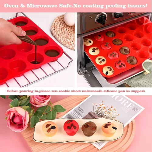 Miniatura 5 de Sakolla Paquete de 2 Moldes de Silicona Mini para Magdalenas de 24 Tazas, Moldes de Silicona para Bocados de Huevo, Moldes de Silicona