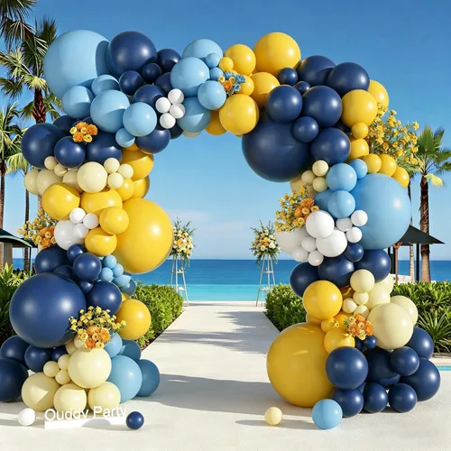 Miniatura 23 de Ouddy Party Juego de 149 guirnaldas de arco de globos azules y blancos de diferentes tamaños de 18, 12, 10 y 5 pulgadas, 6 globos plateados de Azul