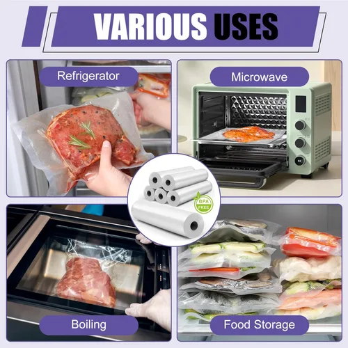 Miniatura 9 de CAREGY Rollos de Bolsas Selladoras al Vacío para Alimentos Paquete de 6, 3 Rollos de 8'' x 20' y 3 Rollos de 11'' x 20', Grado Comercial Sin BPA