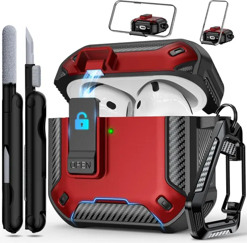 Miniatura 48 de RFUNGUANGO Funda protectora para AirPods Pro de 2ª generación con kit de limpieza, funda rígida militar con cerradura para funda de carga de AirPod