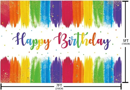 Miniatura 5 de AIBIIN Pintura de fondo de feliz cumpleaños de 7 x 5 pies, suministros de decoración de fiesta de arco iris, confeti colorido, grafiti, pared