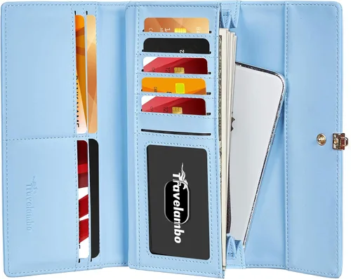 Miniatura 7 de Travelambo Womens Wallet PU Leather RFID Blocking Multi Card Holder Large Capacity Organizer Zipper Coin Purse