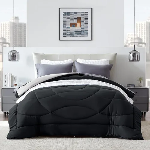 SLEEP ZONE - Juego de edredón reversible y refrescante tamaño matrimonial, relleno alternativo suave, transpirable y cálido para todo el año, lado A