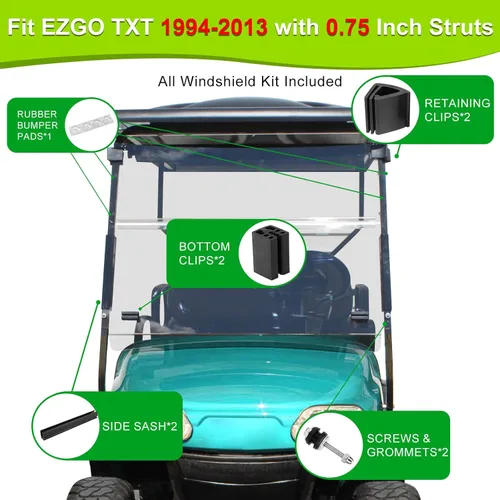 Miniatura 3 de EZGO TXT Golf Cart Windshield Clips Kit fit EZGO TXT DCS PDS 1994 Up Golf Carts (Notes: Check Variations for Right Struts Size)