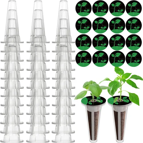 Oliz Paquete de 50 cestas de cultivo hidropónicas con 51 etiquetas adhesivas para vainas de semillas, accesorios de repuesto para la mayoría de