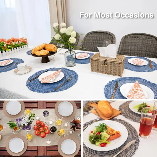 Miniatura 6 de myHomeBody Juego de 8 manteles individuales redondos trenzados, tejidos resistentes al calor, manteles individuales para mesas de comedor, tapetes