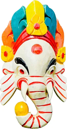 Miniatura 7 de QT Shopping Ganesh - Máscara de madera para pared, diseño de Dios de la Suerte/Éxito Ganesha para decoración y escultura hecha a mano en Nepal